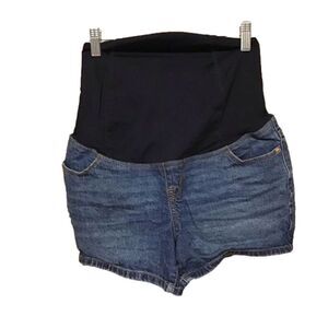 Isabel Maternity Over The Belly Midi Jean Shorts 0